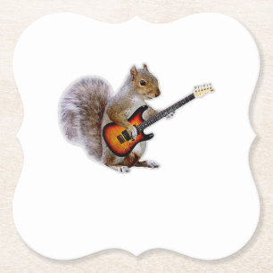 Guitar Lover Squirrel Playing Guitar Paper Coaster