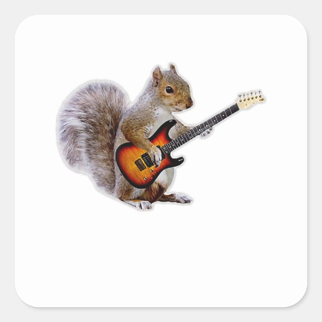 Guitar Lover | Squirrel Playing Guitar Square Sticker (Front)