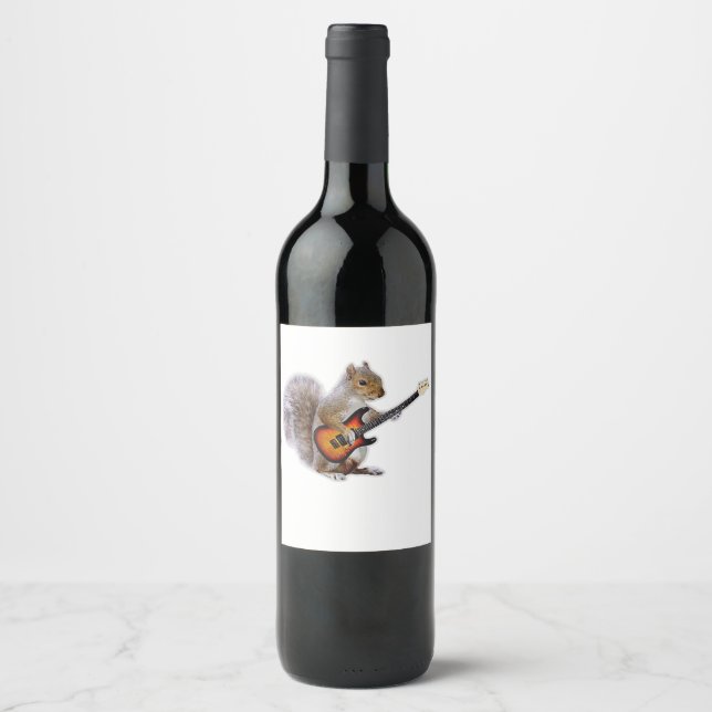 Guitar Lover | Squirrel Playing Guitar Wine Label (Front)
