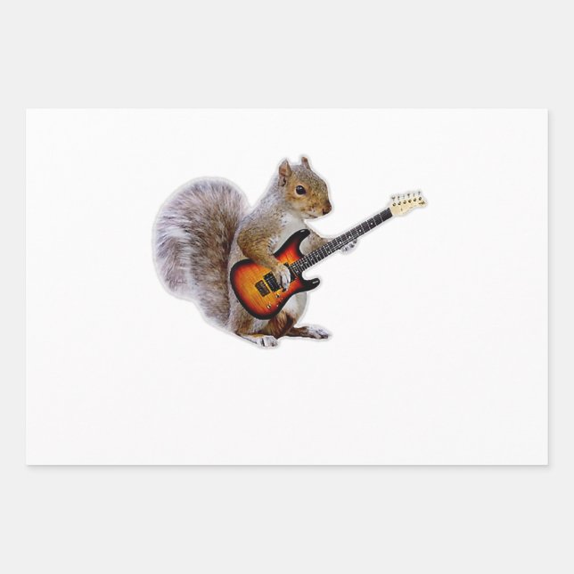 Guitar Lover | Squirrel Playing Guitar Wrapping Paper Sheet (Front)
