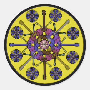 Guitar Mandala Classic Round Sticker