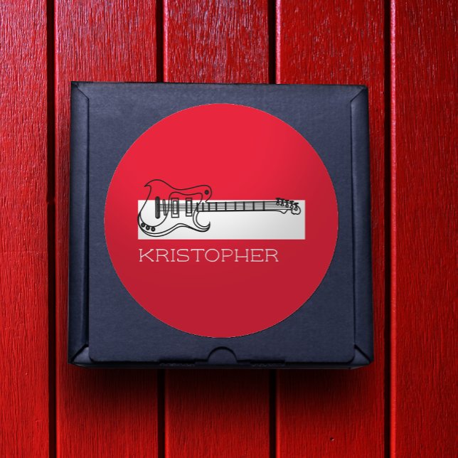 Guitar minimalist black white red Modern Guitarist Classic Round Sticker (Creator Uploaded)