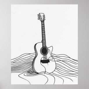 Guitar modern minimalist black line art poster