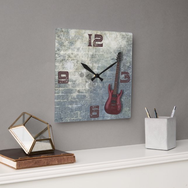 Guitar Music Grunge Square Wall Clock (Office)