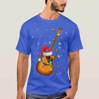 Guitar Music Lover Xmas Lights Santa Guitar Christ T-Shirt