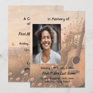 Guitar Music Memorial Prayer Card Photo Keepsake
