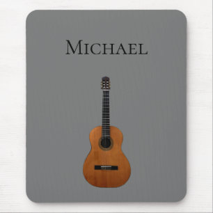 Guitar Music Monogram Gray and Black Mouse Pad