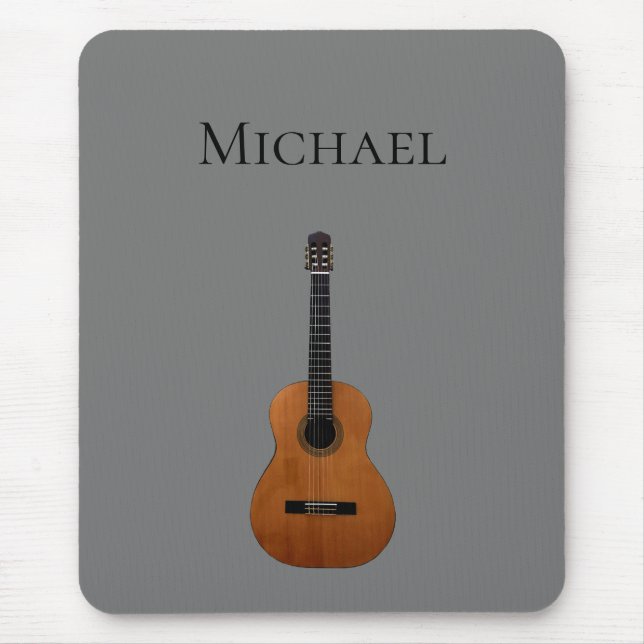 Guitar Music Monogram Gray and Black Mouse Pad (Front)