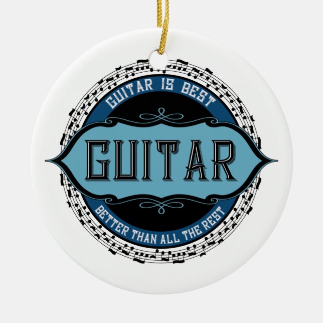 Guitar Music Note Circle Ceramic Ornament (Front)