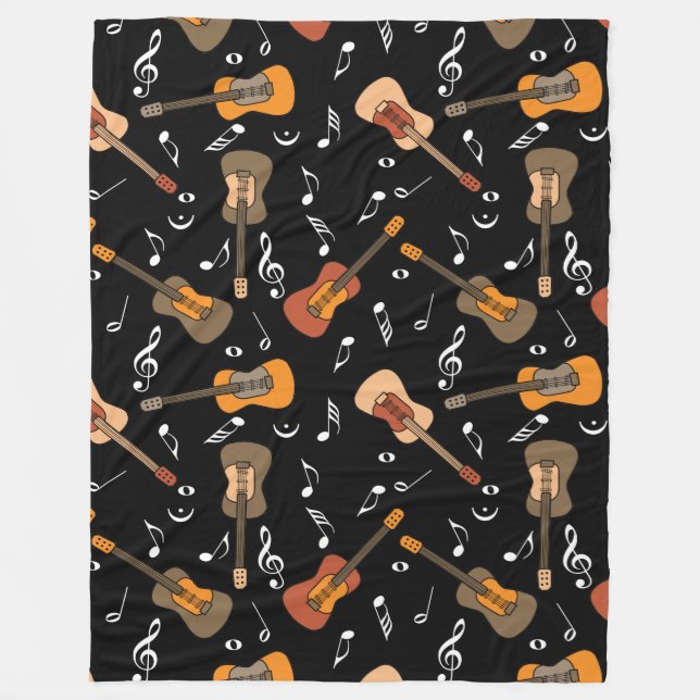 Guitar Music Notes Pattern Fleece Blanket (Front)