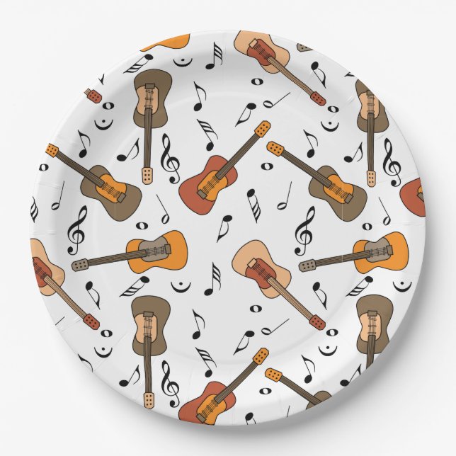 Guitar Music Notes Pattern Paper Plate (Front)