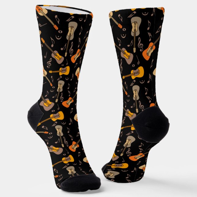 Guitar Music Notes Pattern Socks (Angled)