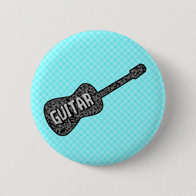 Guitar Music Notes Text 2 Inch Round Button (Front)
