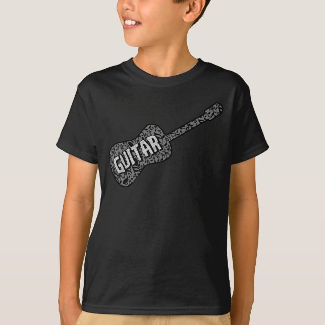 Guitar Music Notes Text T-Shirt (Front)