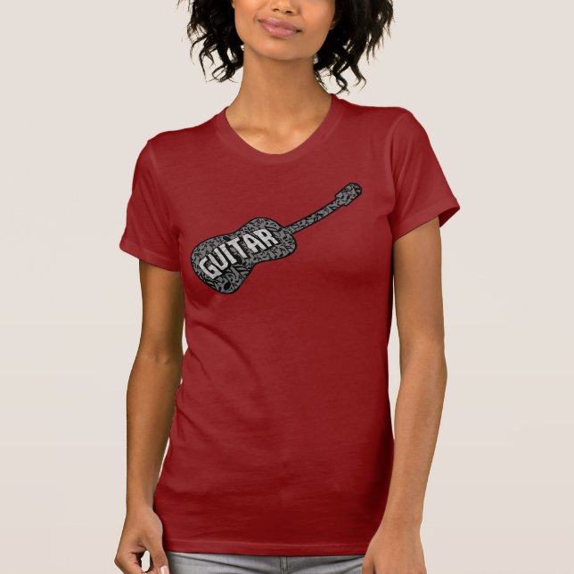 Guitar Music Notes Text T-Shirt (Front)