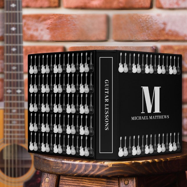Guitar Music Personalized Binder (Guitar lessons black and white monogram binder)