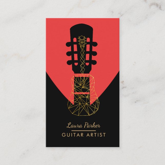 Guitar Music Player Artist DJ Geometric Red Business Card (Front)