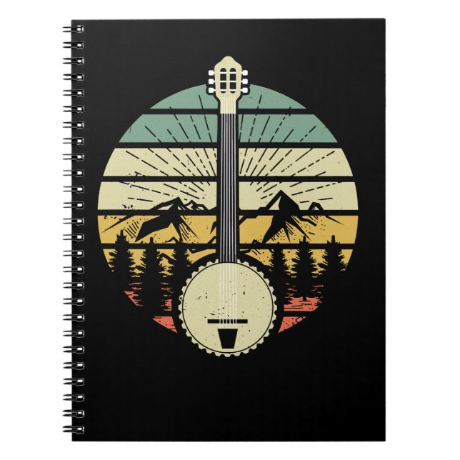 Guitar Music Retro Banjo Mountains And Sun 80s Gra Notebook (Front)
