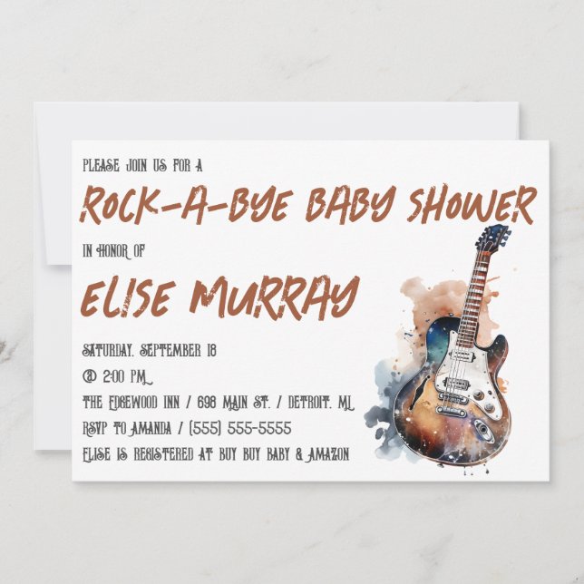 Guitar, Music, Rock-A-Bye Baby Shower Invitation (Front)