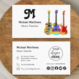 Guitar Music Teacher Logo and Social Media Custom Business Card