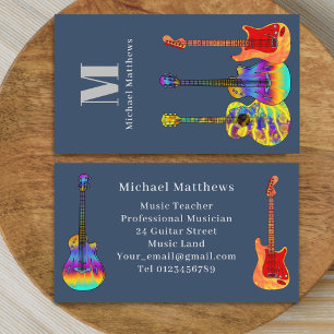 Guitar Music Teacher Monogram Personalized Business Card