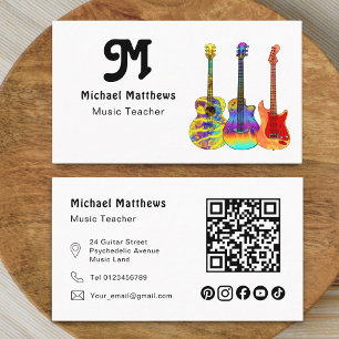 Guitar Music Teacher QR code Social Media Custom Business Card