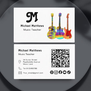 Guitar Music Teacher QR code Social Media Custom Business Card