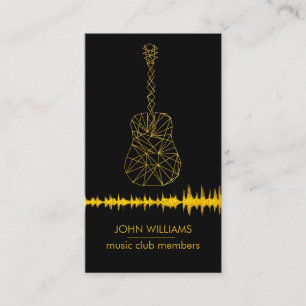Guitar Music World Teacher Player  Black Gold Faux Business Card