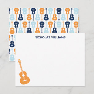 Guitar Musical Note Card Blues and Orange