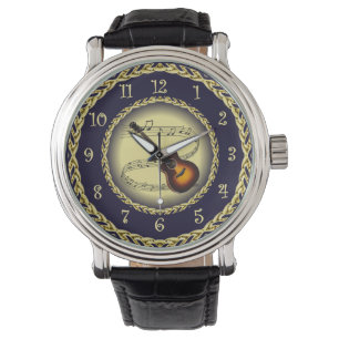 Guitar ~ Musical Scroll ~ Gold/Navy Blue ~ Watch