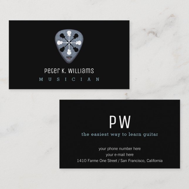 guitar musician business card with guitar-pick (Front/Back)
