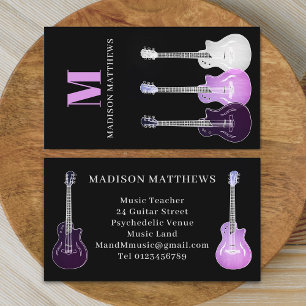 Guitar Musician Music Teacher Pink Black Business Card