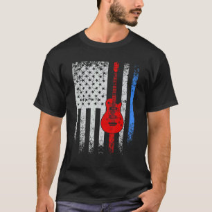 Guitar Musician Us Retro American Flag Distressed T-Shirt