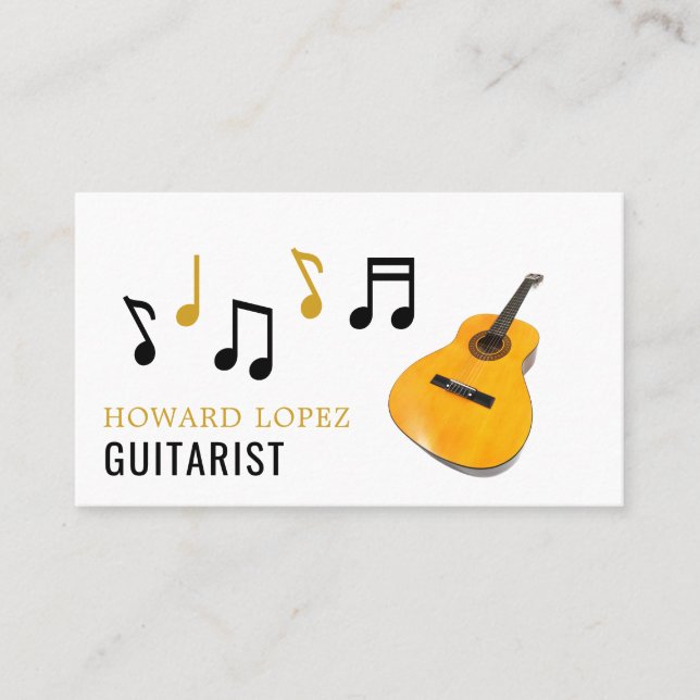 Guitar Notes, Guitarist, Professional Musician Business Card (Front)