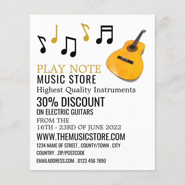 Guitar Notes, Musical Instrument Store Flyer (Front)