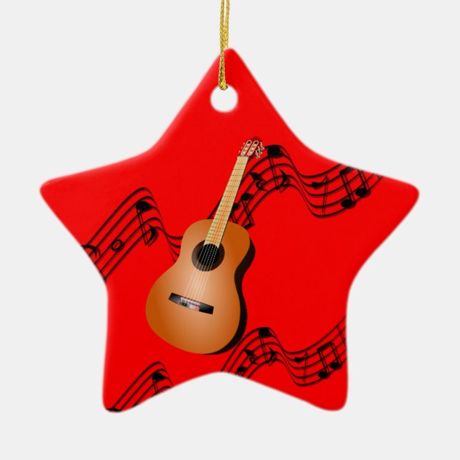 Guitar on Star-shaped red Christmas ornament (Front)