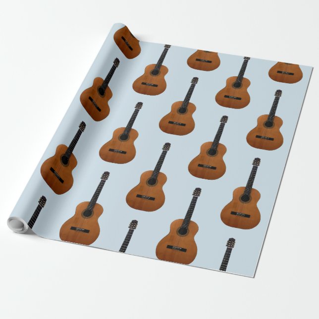 Guitar Pattern Musical Instrument Blue Wrapping Paper (Unrolled)