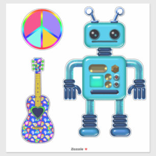 Guitar Peace Sign Aqua Robot Cute