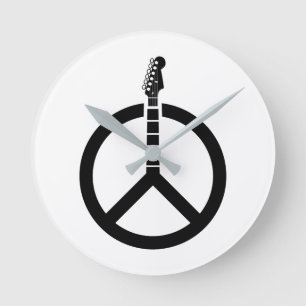 Guitar Peace Sign Round Clock