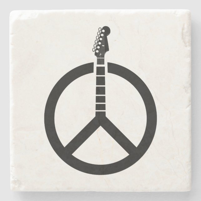 Guitar Peace Sign Stone Coaster (Front)