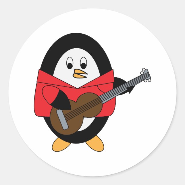 Guitar Penguin Cute Musician Classic Round Sticker (Front)