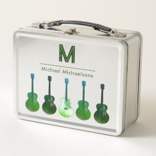 Guitar Personalized Name Green Metal Lunch Box