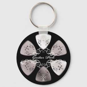 Guitar Pick Round-W Keychain