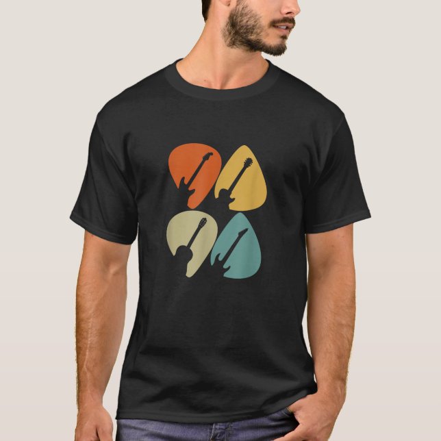 Guitar Pick Vintage Retro Guitarist T Shirt (Front)