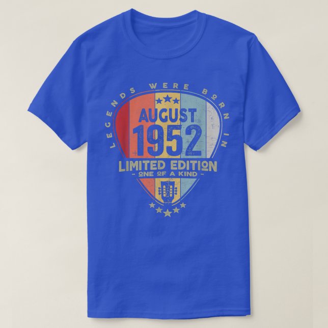 Guitar PickLegends Were Born In August 1952 Guitar T-Shirt (Design Front)