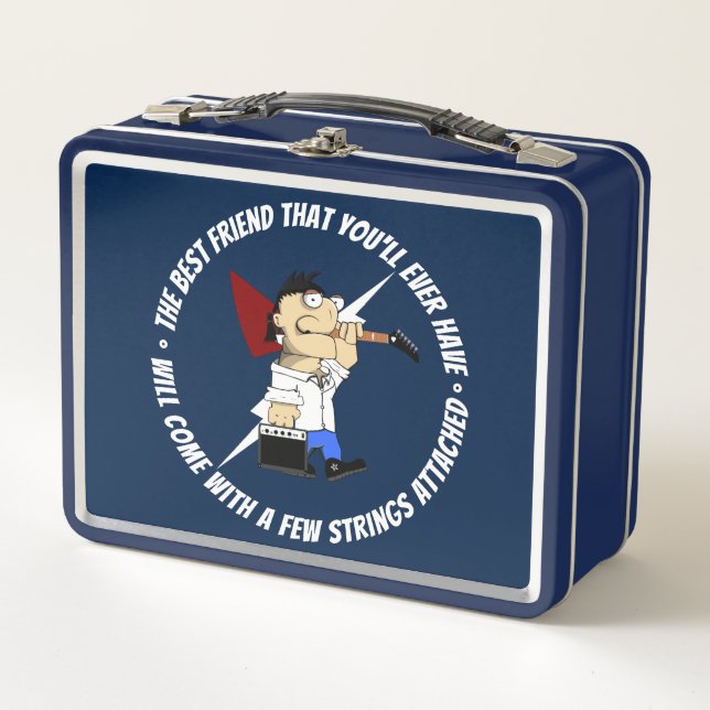 Guitar Player Best Friend Cartoon On The Road Gig Metal Lunch Box (Front)