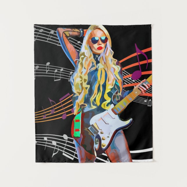 guitar player blonde Rocker Abstract Woman Music Tapestry (Front)