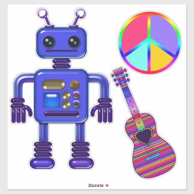 Guitar Player Blue Robot and Peace Sign (Sheet)