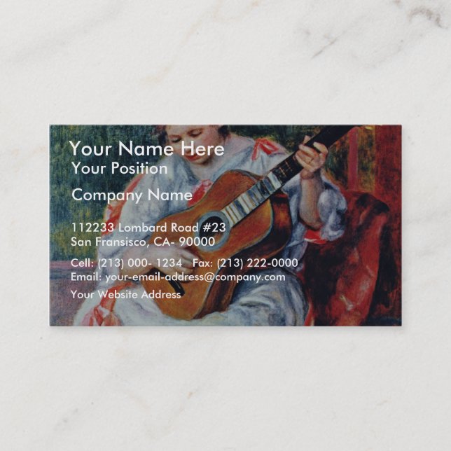 Guitar Player By Pierre-Auguste Renoir Business Card (Front)