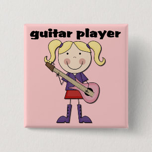 Guitar Player Female Tshirts and Gifts 2 Inch Square Button